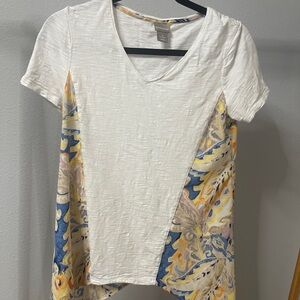 Chico's V-Neck Tee with White and Multicolor Panels